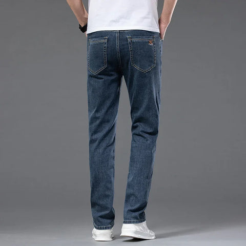 Men's Thin Straight Jeans Smooth Fabric