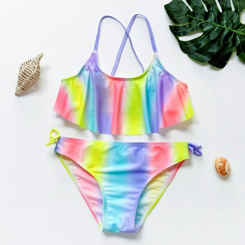 Girls Swimsuit Two Piece Hot Stamping Children's Swimwear Girls Beachwear