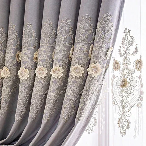 European Modern curtains for living room Bedroom Blackout Luxury Window Embroidered Tulle Villa Elegant Valance decorate Custom