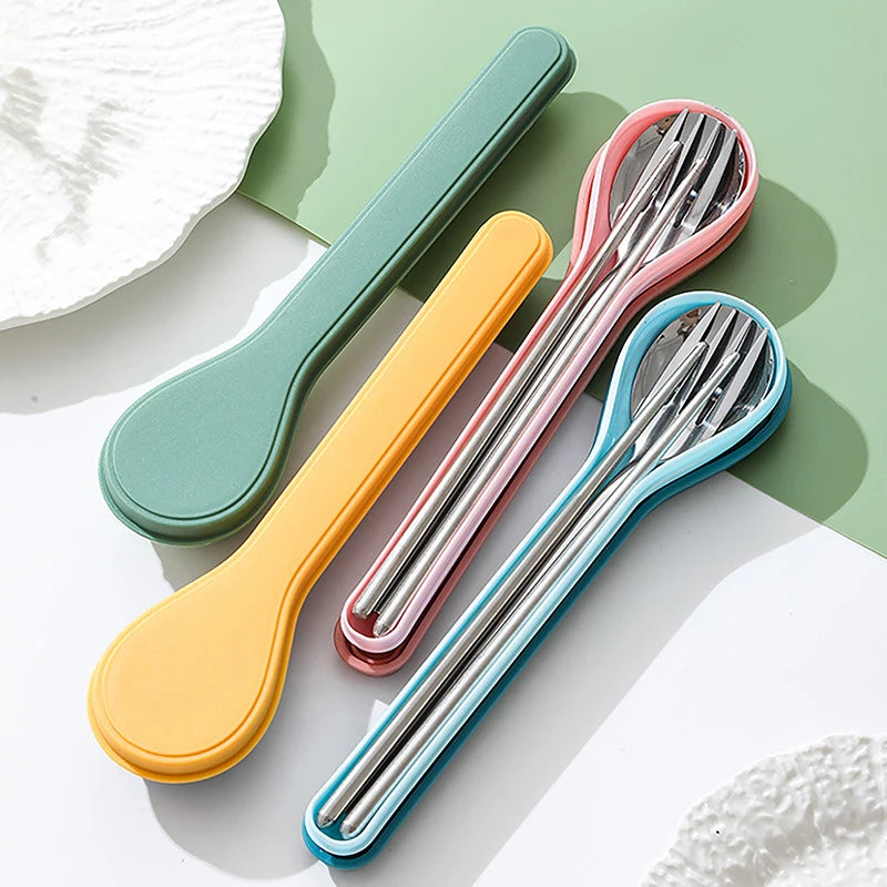 410 Stainless Steel Cutlery Set Storage Case Portable Tableware Set Kitchen Dinnerware Korean Style Home School Kitchen Tool