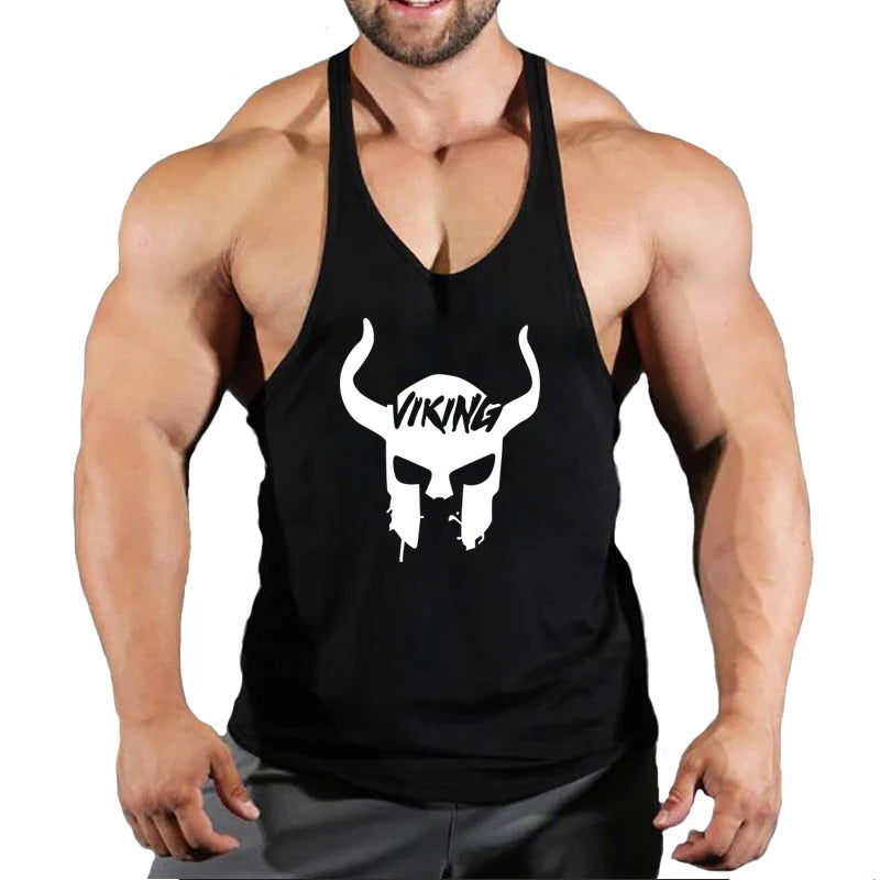 Skull Strong Print Clothing Bodybuilding Cotton Gym Tank Tops Men Sleeveless Undershirt Fitness Stringer Muscle Workout Vest