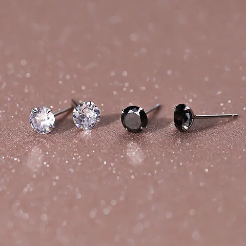 Sterling Silver Round Zircon Stud Earrings For Women