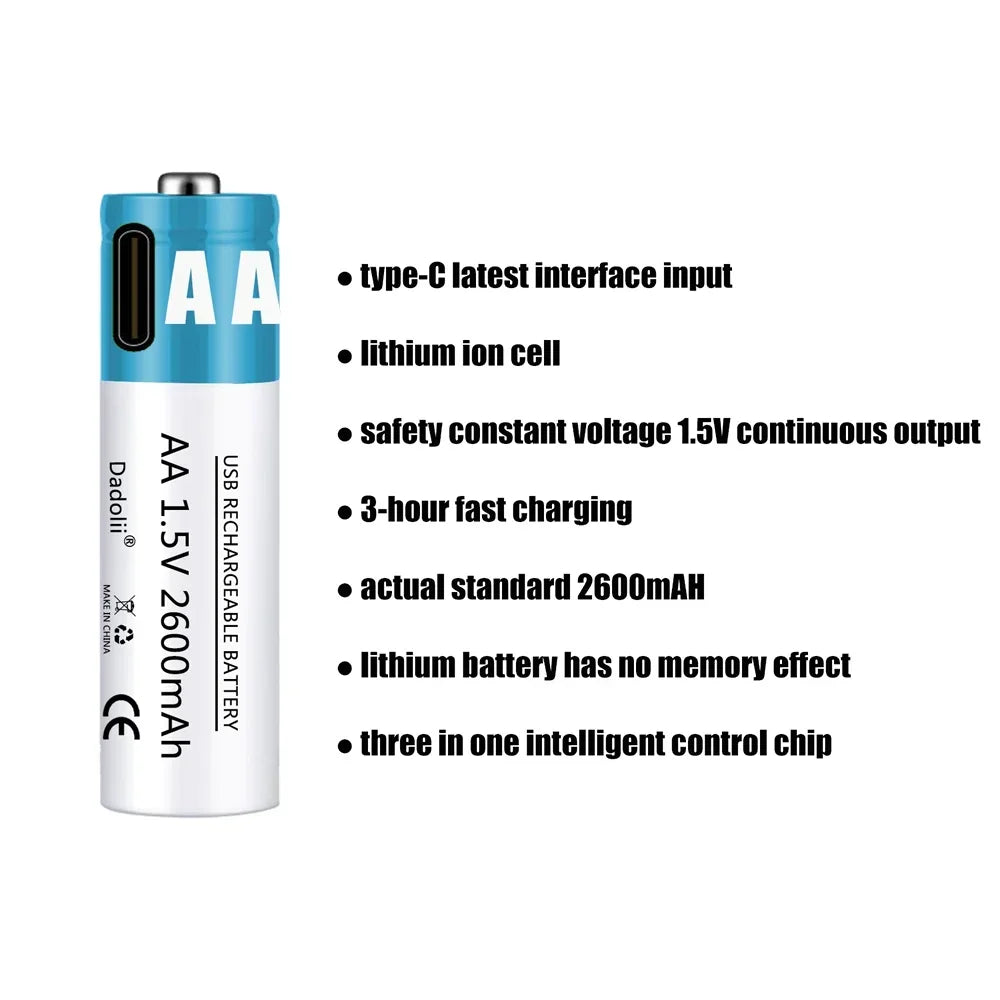 AA Battery 1.5V AA 2600mAh USB rechargeable li-ion battery