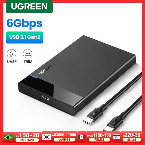 UGREEN HDD Case 2.5 SATA to USB 3.0 Adapter Hard Drive Enclosure for SSD Disk HDD Box Type C 3.1 Case HD External HDD Enclosure