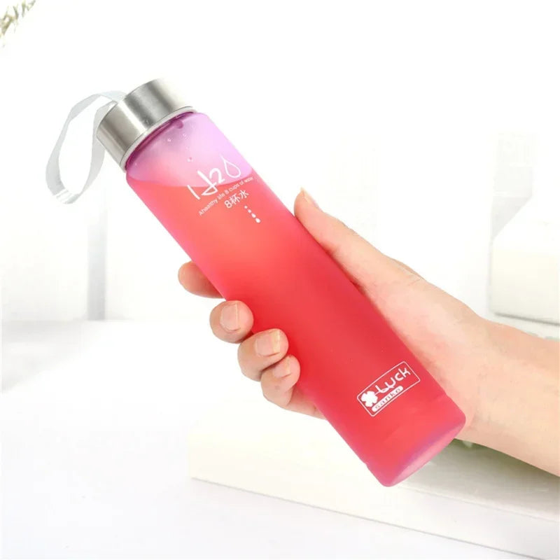 Frosted Transparent Plastic Cup With Rope Drinking Bottle