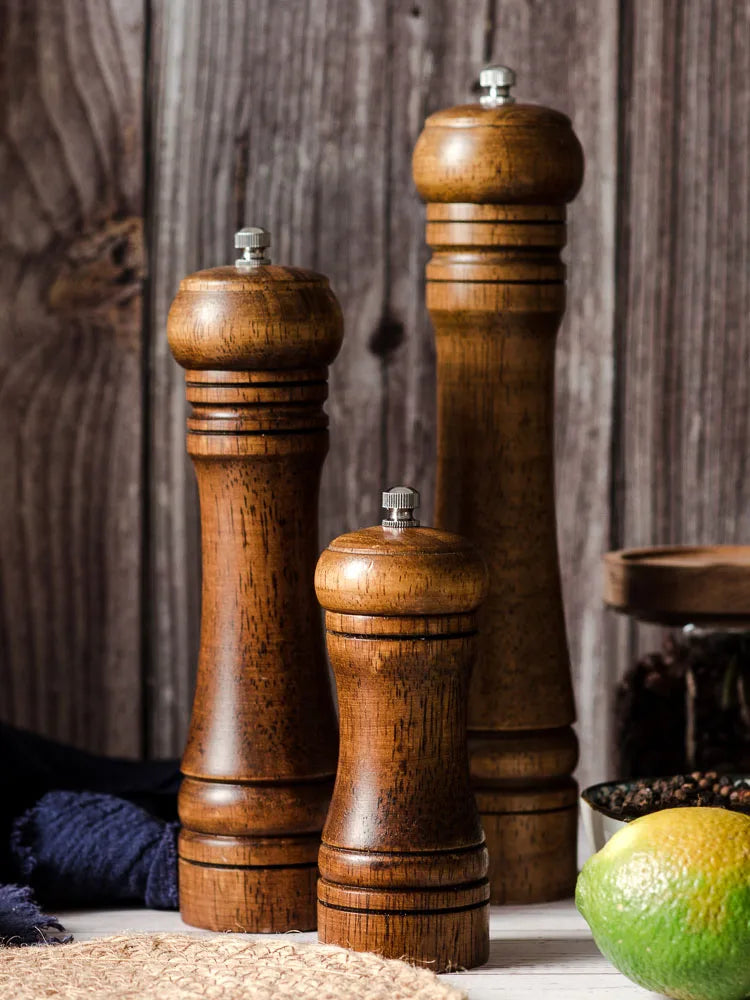 5" 8" 10"  Salt and Pepper Grinder, Solid Wood Spice Pepper Mill with Strong Adjustable Ceramic Grinder Kitchen Cooking Tools