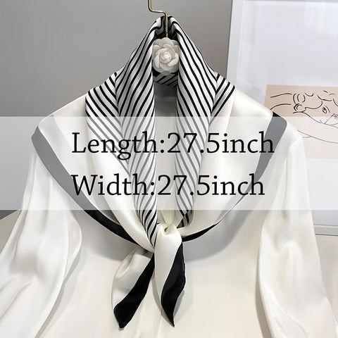 Square Imitation Silk Scarf Black And White Striped Head Wrap For Women Multifunction Silk Feeling Neckerchief