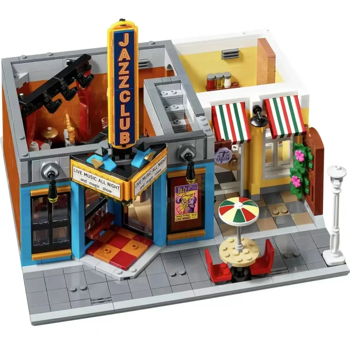 New Creating Jazz Club Expert Pizza Shop Model Modular House Building Blocks Compatible 10312 Street View Toys For Kids Adults