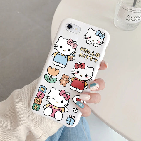 Phone Case for For Apple iphone 6 7 8 Plus SE 2022 Girls Anti-drop Cartoon Cinnamoroll Kuromi Hello Kitty Silicone Printed Cover