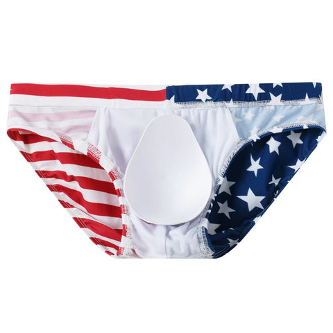 Sexy Man's Low Waist Swimming Tight Push-up Pad Swim Trunks Sport Briefs Swimwear Beach Short USA Flag Printing Summer US Size