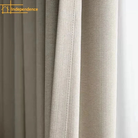 Simple and Modern Cotton and Linen Cream Blackout Curtains for Living Room Bedroom Decoration Custom Finished Partition Curtain