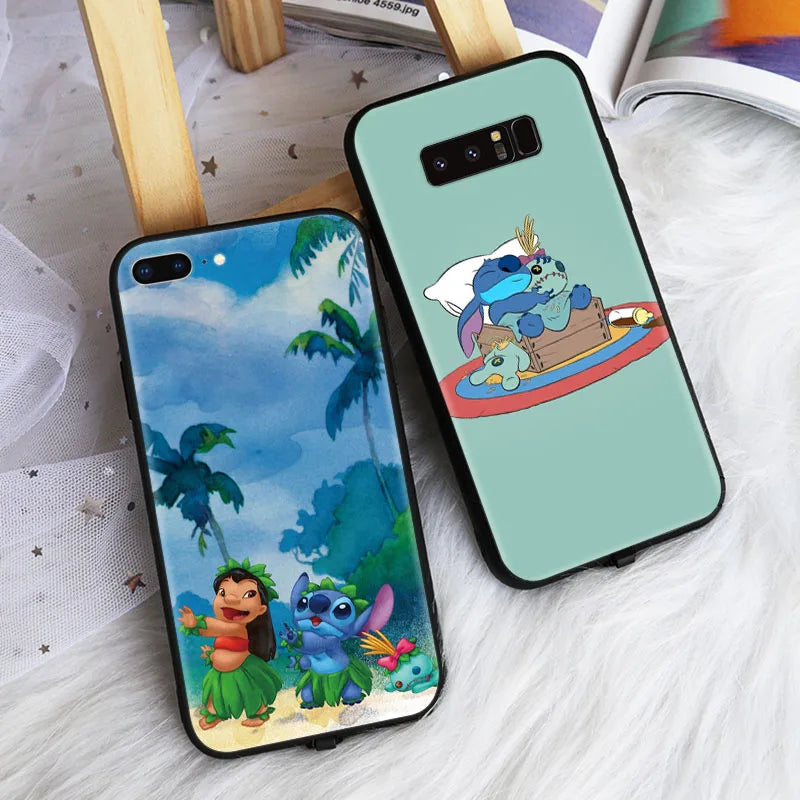 Black Case for iPhone 6 6s 5 5s 7 8 SE XR Plus 15 Pro Max Cover Z-63 Lilo & Stitch