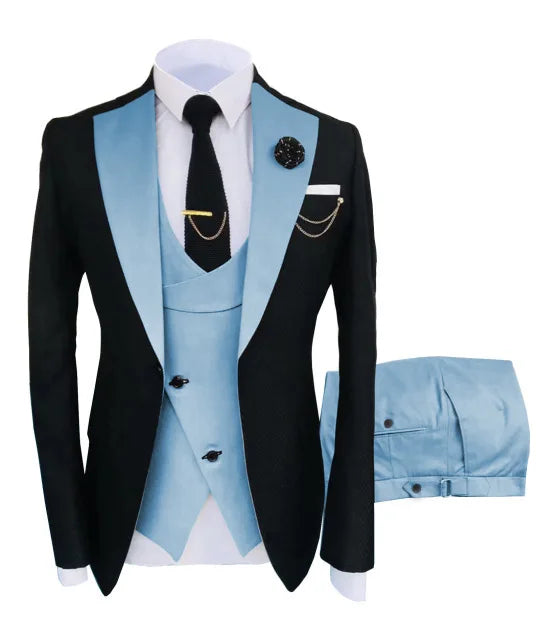 Men Suits 3 Pieces Tailored Best Man Groom Wedding Tuxedo Slim Fit Jacquard Two-color Blazer Jacket  Vest Pants Tuxedo Clothing