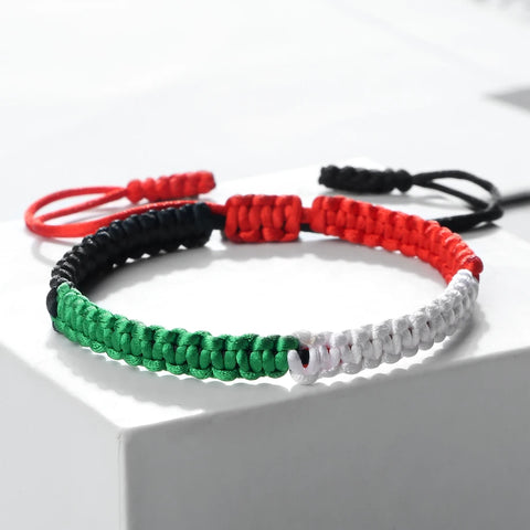 Palestine Flag String Bracelet Red Black White Green Rope Braided Bangle Christmas Gift UAE Kuwait Natural Stone Beads Bracelets