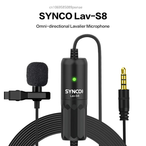 SYNCO LAV S8 Lapel Microphone Professional 3.5mm TRRS/TRS Wired Audio Lavalier Condensador Microfone Mic Lavalier Microphone S6E