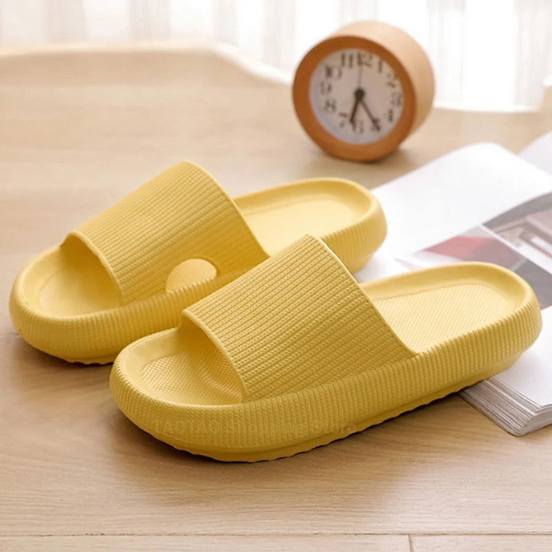 Women Bathroom Slippers Cloud Cushion Slides Summer Flat Sandals Thick Platform Shoes Man Indoor Non-Slip Flip Flops Couple Shoe