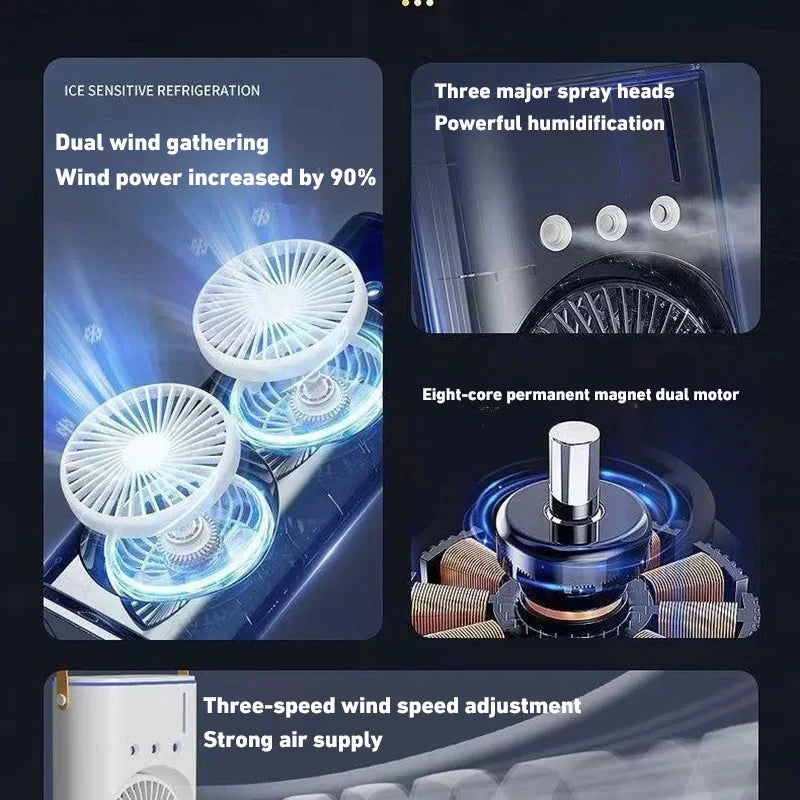 Xiaomi 선풍기 Spray Air Conditioning Fan 3 speed USB Charging Bass Portable Air Cooler Humidified Cooling Fan Night Light