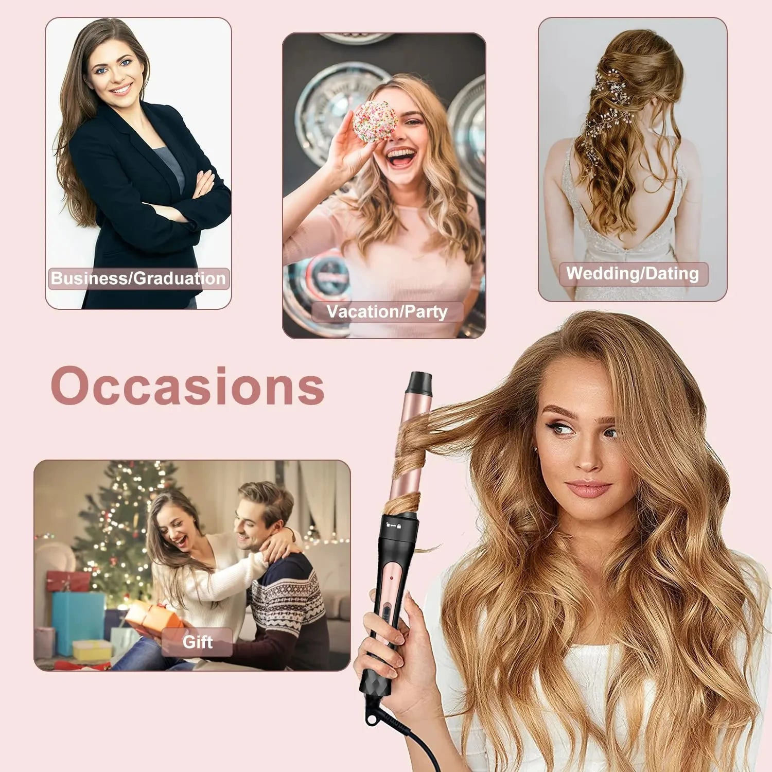 YAWEEN 4-in-1 Curling Iron with Curling Brush, 9-32MM Replaceable Ceramic Barrels, Quick Heat, Suitable for All Hairstyles