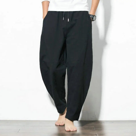 Men Harem Pants Loose Drawstring Solid Color