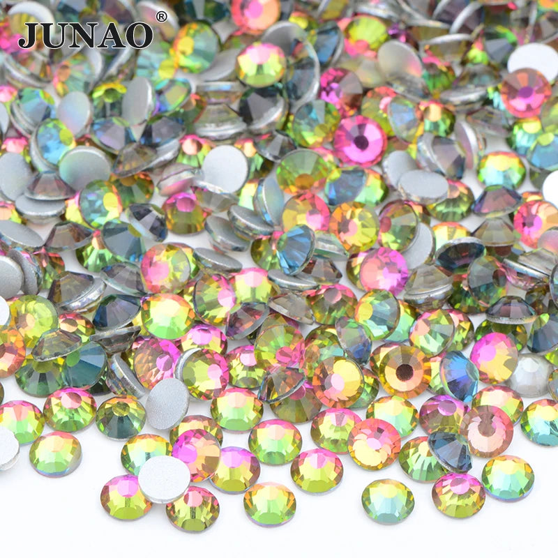 JUNAO 100Gross Bulk Packag SS6 SS10 SS12 SS16 SS20 SS30 AB Color Glass Rhinestones Non Hot Fix Flat Back Strass DIY Nail Stones