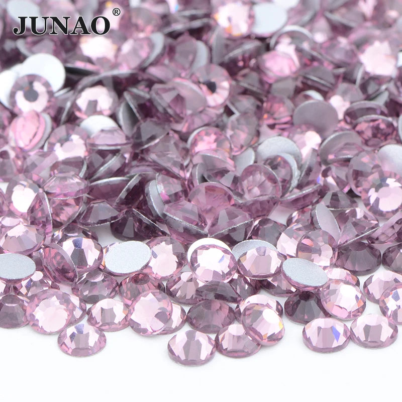 JUNAO 100Gross Bulk Packag SS6 SS10 SS12 SS16 SS20 SS30 AB Color Glass Rhinestones Non Hot Fix Flat Back Strass DIY Nail Stones