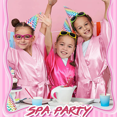 6-12Pcs Spa Girls Party Birthday Squad Robes Girl Kimono Spa Robe Pajama Party Favors Soft Satin Bathrobe for Kid Birthday Decor