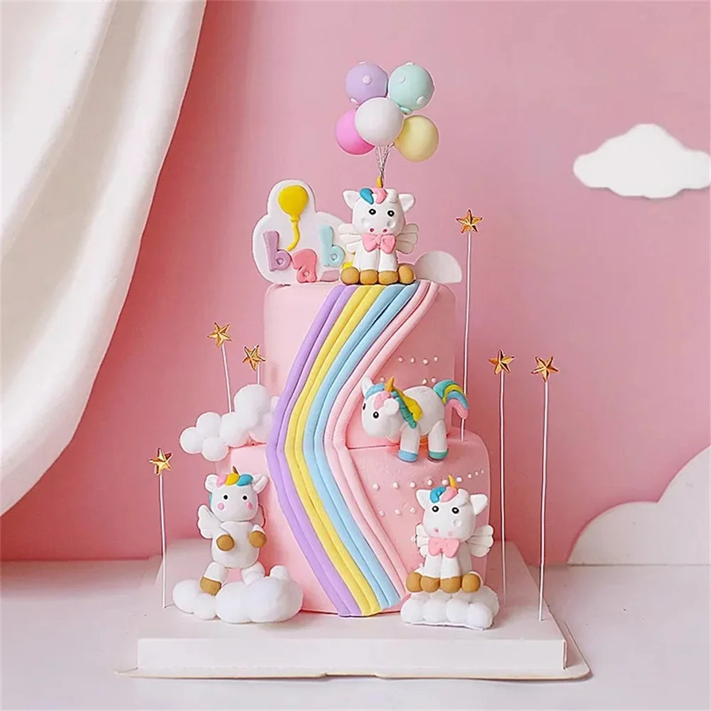 Rainbow Unicorn Cake Topper Girl Birthday Decoration Cupcake Toppers Party Supplies Kids 1st Happy Birthday Unicorn Theme Decor