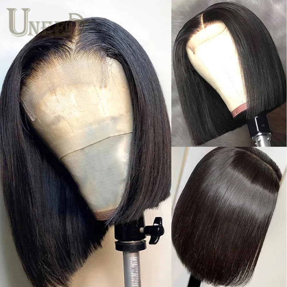 4x4 Bob Lace Closure Wig Indian Straight Human Hair for Black Women 4x1 Highlight Bob Lace Front Human Hair Wigs Blunt Cut Wig