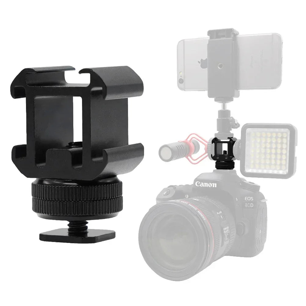 Aluminium Camera Hot Shoe Mount Adapter Video Triple Cold Shoe Bracket Lights for LED Monitors Microphones Studio Flash Video