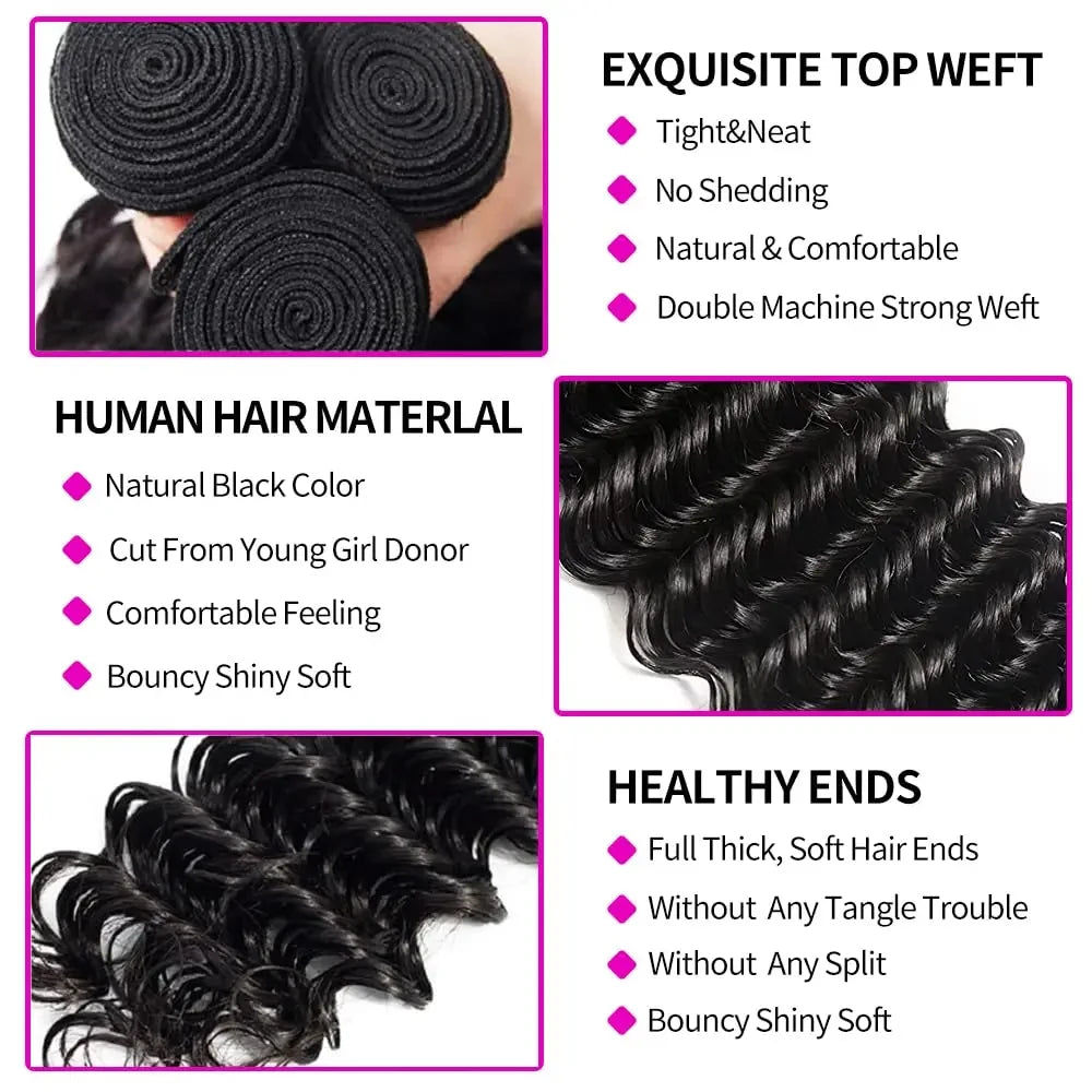 Kerriebeauty Deep Wave Bundles 100% Human Hair Brazilian Weave Hair Extensions Wet And Wavy Curly Human Hair