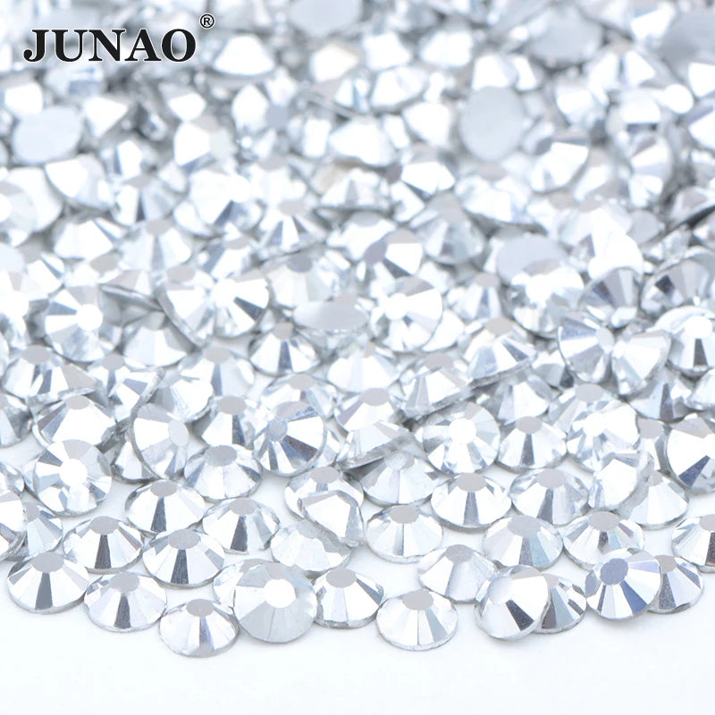 JUNAO 100Gross Bulk Packag SS6 SS10 SS12 SS16 SS20 SS30 AB Color Glass Rhinestones Non Hot Fix Flat Back Strass DIY Nail Stones