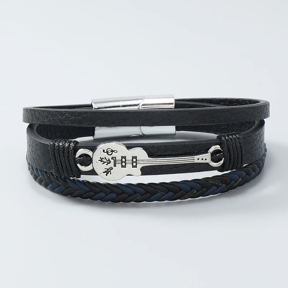 Hip-hop rock jewelry bracelets bangles fashion guitar PU leather bracelet for men