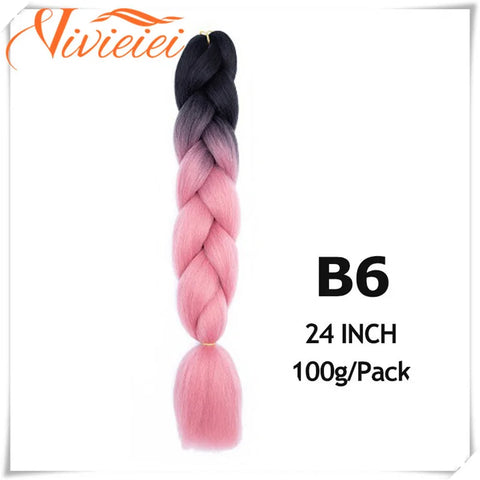 VIVIEIEI Synthetic Braiding Hair 24 Inch Jumbo Braid Ombre Jumbo Hair Extension for Women DIY Hair Braids Purple Pink Yellow Red