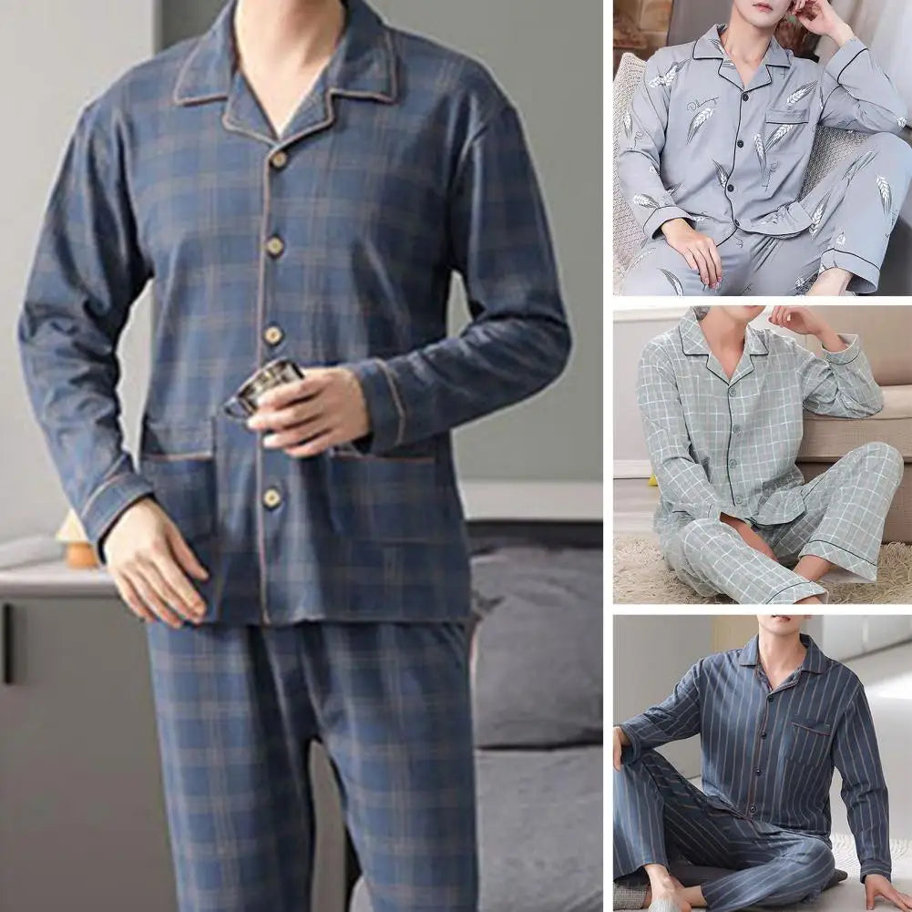 Man Pajamas Sets Spring Autumn Long Sleeve Soft Cotton