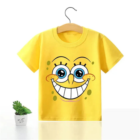 Cartoon Anime Baby Girls SpongeBob SquarePants Children's Top T-shirt Short Sleeved Boys Short Sleeved T-shirt Quick Drying