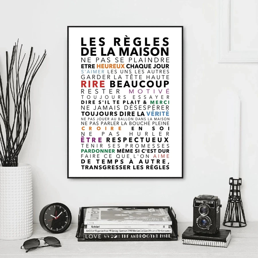 French House Rules Quote Canvas Art Print Poster Wall Decor , DANS CETTE MAISON Quote Canvas Painting Home Decoration