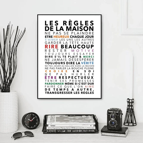 French House Rules Quote Canvas Art Print Poster Wall Decor , DANS CETTE MAISON Quote Canvas Painting Home Decoration