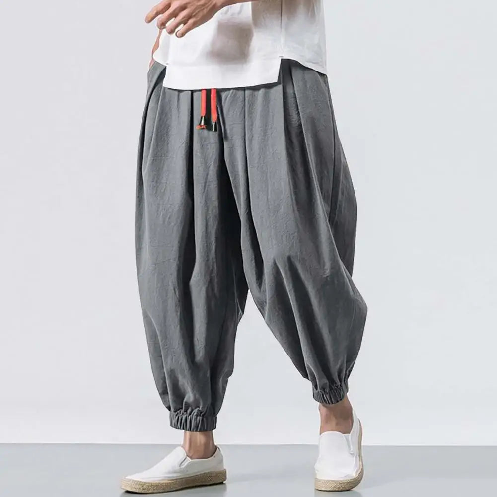 Men Crotch Wide Leg Pants Male Casual Loose Wide Leg Pants