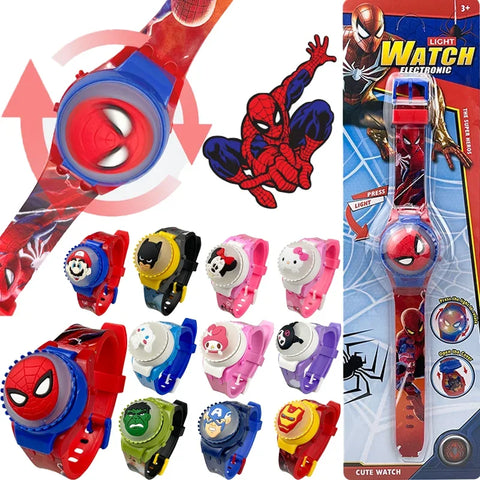 Spiderman Kids Watches For Boys Cartoon The Avengers Super Hero Children Rotate Watch with Flash Light Sanrio Girls Watch Gifts