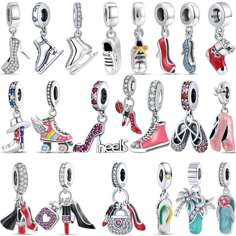 Silver High Heels Wings Roller Skates Slippers Boots Shoe Pendant