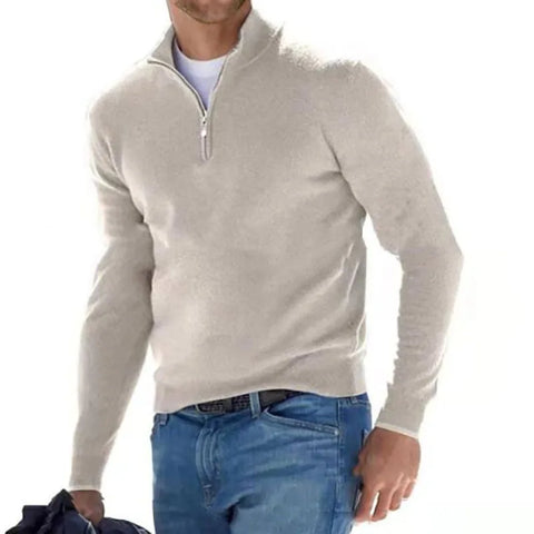 Half Zipper Casual Sweater Slim V-neck Long Sleeve Men's Sweatshirts Winter