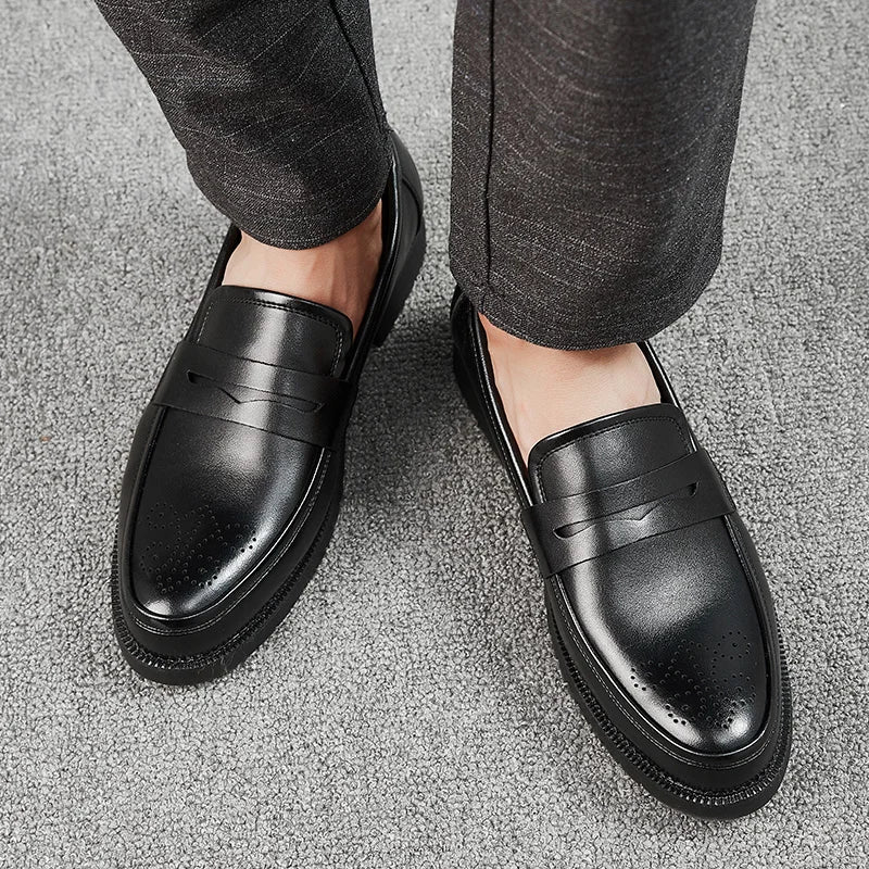 British Style Men High Quality Leather Loafers Men Casual Shoes Comfort Slip on Office Work Business Dating Loafers Formal Shoes