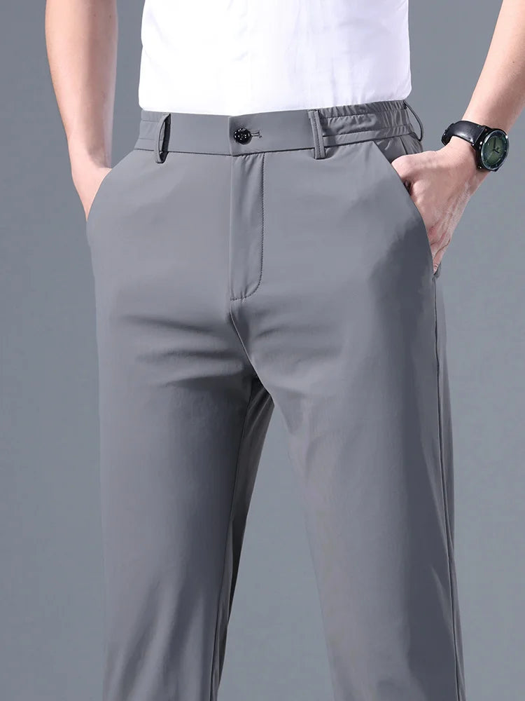 Elastic Waist Korean Classic Thin Black Gray Blue Casual Suit Pants Male Brand