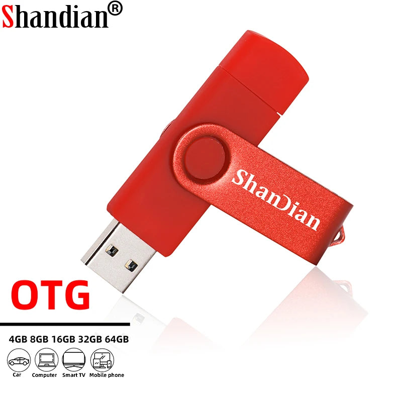 SHANDIAN 3in1 OTG 2.0 USB Flash Drive for Smartphone 4GB 8GB USB Stick 16GB Memory Stick 32GB Pendrive 64GB External Storage