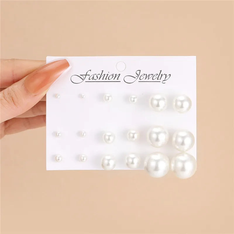 Modyle 2024 New White Simulated Pearl Earrings Set For Women Big Small Ball Stud Ear Wedding Jewelry Brincos Bijoux