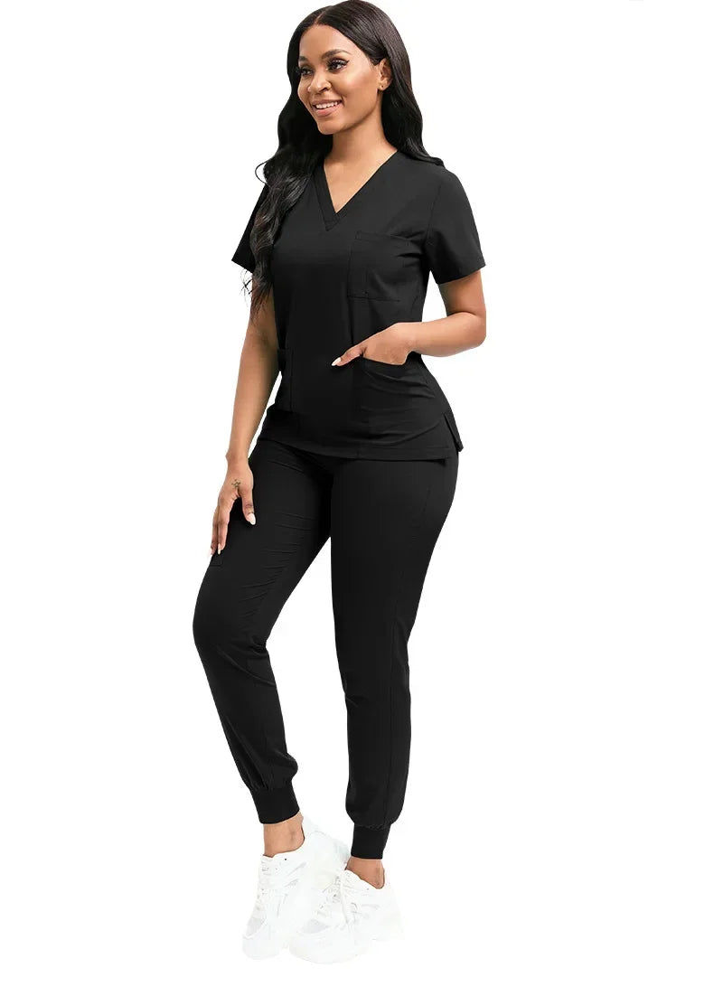 Nurse Women Casual Short Sleeved Apparel Top Pharmacy Working Medical Hospital Doctor Nursing Uniform V-neck Jogger