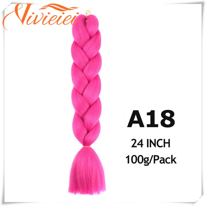 VIVIEIEI Synthetic Braiding Hair 24 Inch Jumbo Braid Ombre Jumbo Hair Extension for Women DIY Hair Braids Purple Pink Yellow Red