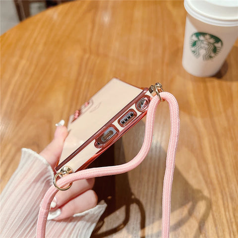 Luxury Plating Silicone Love Heart Crossbody Cord Lanyard Case For Samsung S23 S22 Ultra S21 Plus S20 FE A52 A12 A53 Soft Cover