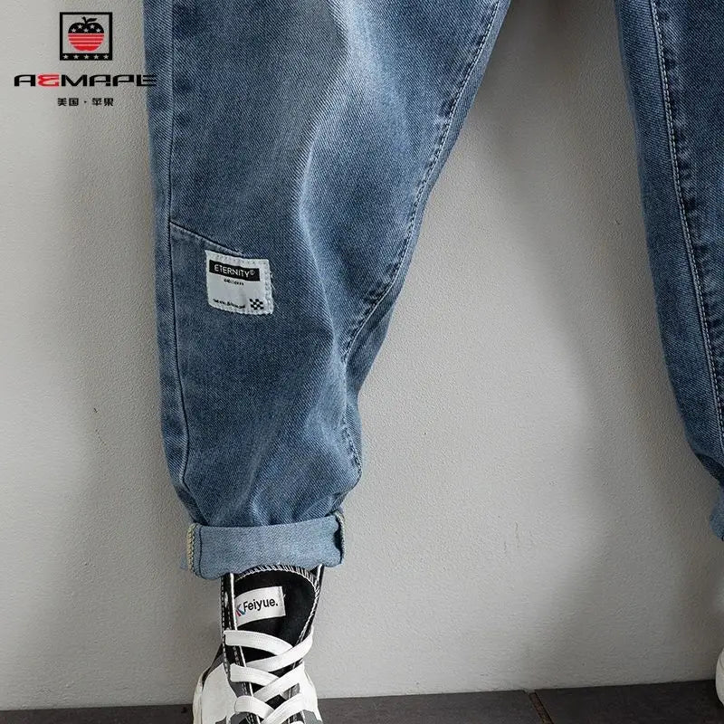 Spring and Autumn Drawstring Hip Hop Baggy Designer Streetwear Men's Clothing Stylish Casual Denim LOOSE Harem Jeans for Men