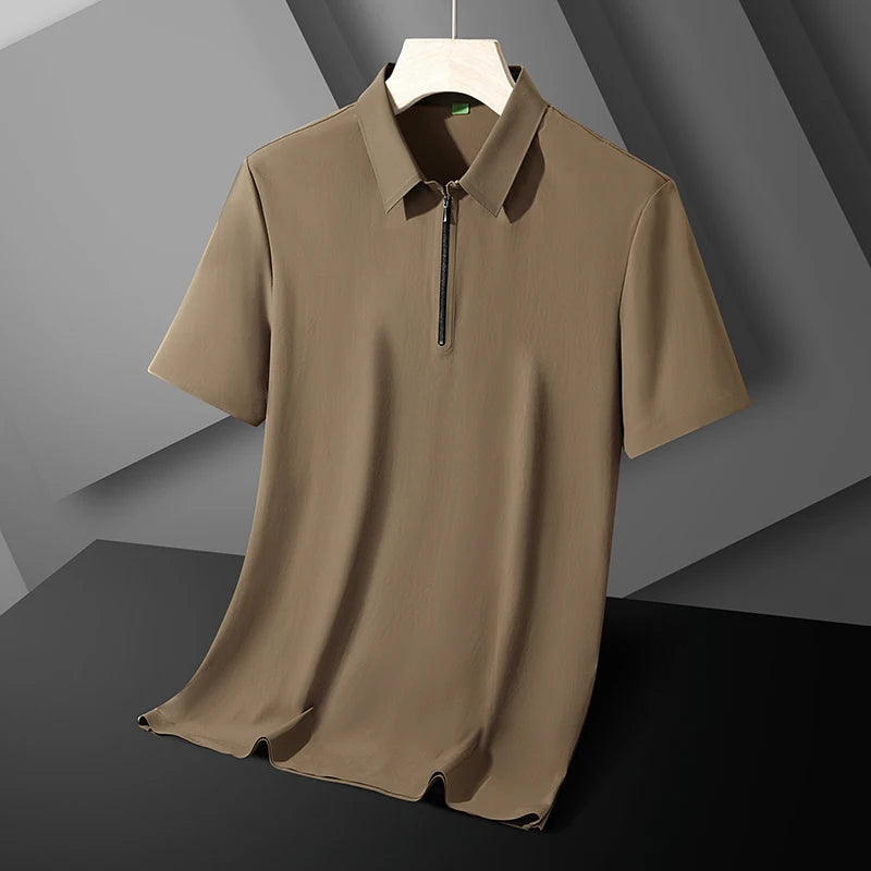 Summer Men Polo Shirt Cool Thin T Shirt Zipper